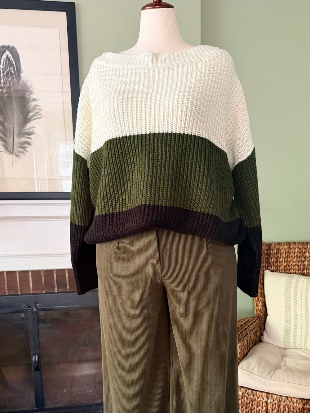 Colorblock Chunky Knit Bateau Sweater - Size - Estimated 2X